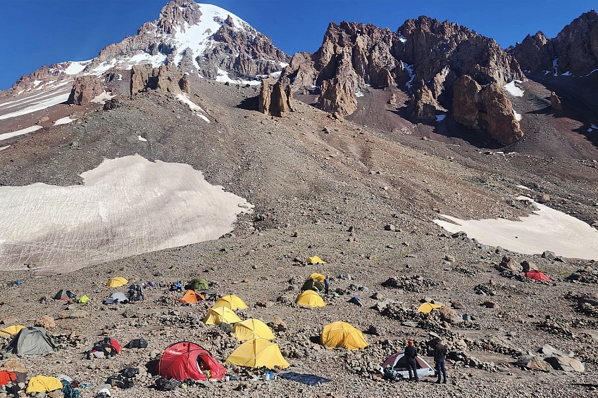 Climbing Kazbek from the south, from the Georgian side.